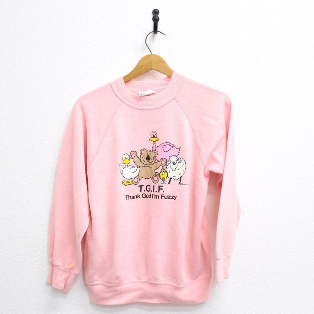 Vintage TGIF Thank God I'm Fuzzy Sweatshirt Small